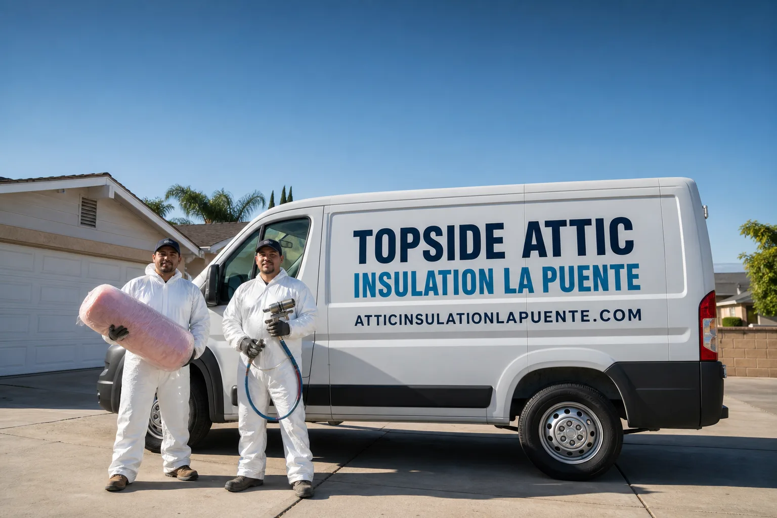Topside Attic Insulation La Puente insulation service vehicle and crew in La Puente, CA